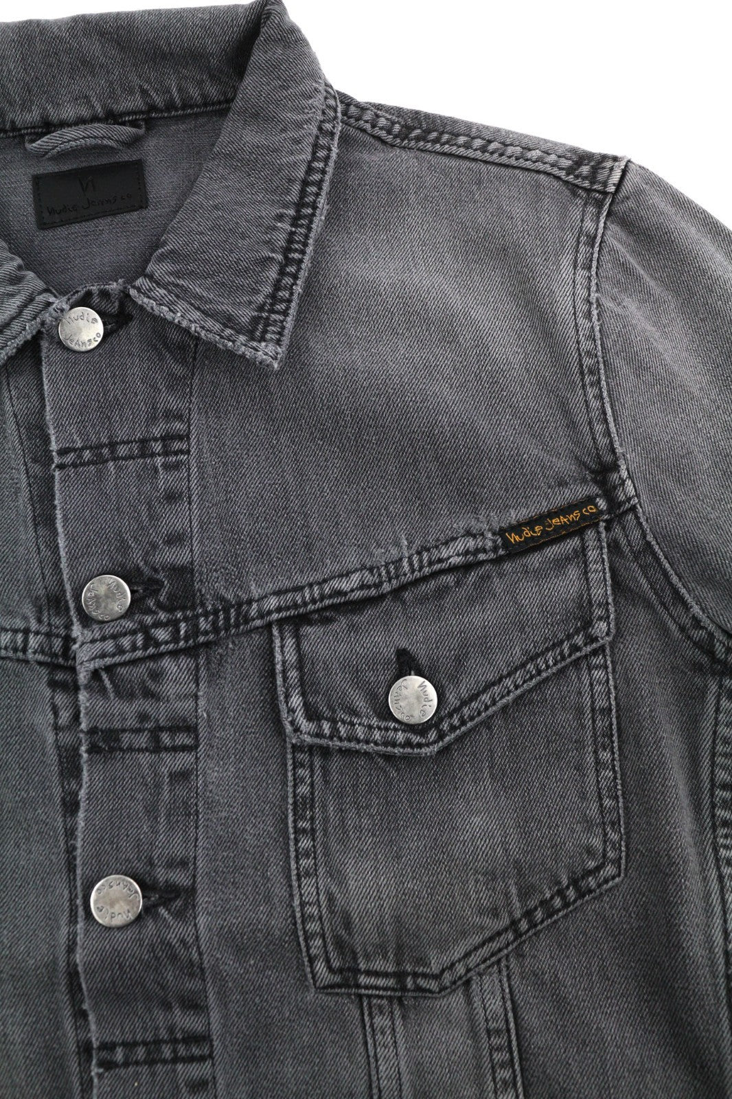 NUDIE JEANS Billy Men's M Desolation Grey Polo Neck Mid Denim Button Coat