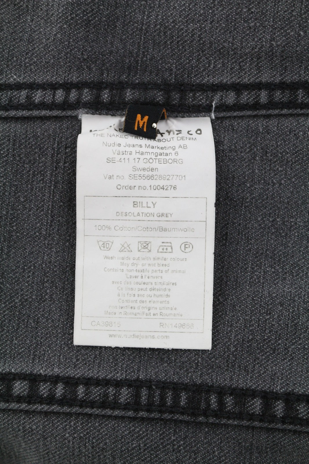 NUDIE JEANS Billy Men's M Desolation Grey Polo Neck Mid Denim Button Coat