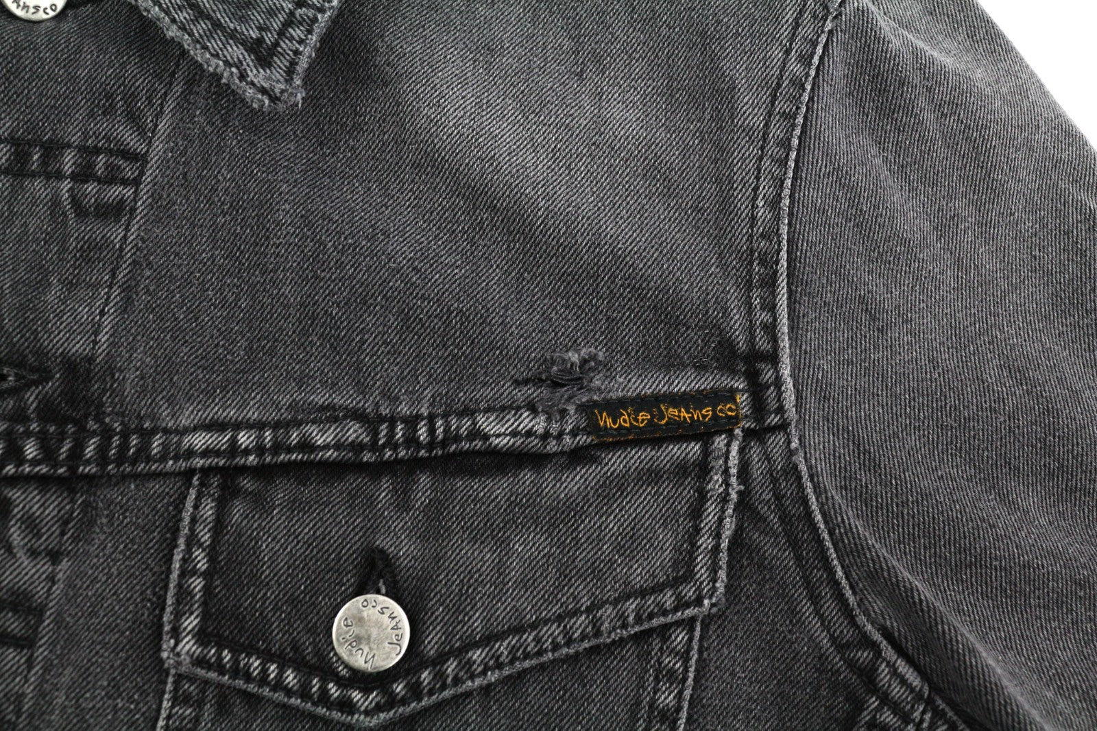 NUDIE JEANS Billy Men's M Desolation Grey Polo Collar Mid Denim Button Top