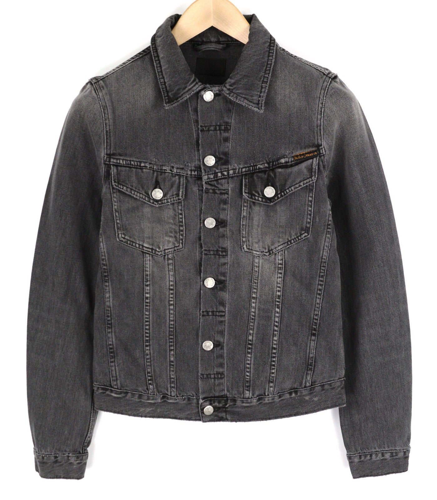 NUDIE JEANS Billy Men's XS Desolation Grey Polo Neck Mid Denim Button Jacket