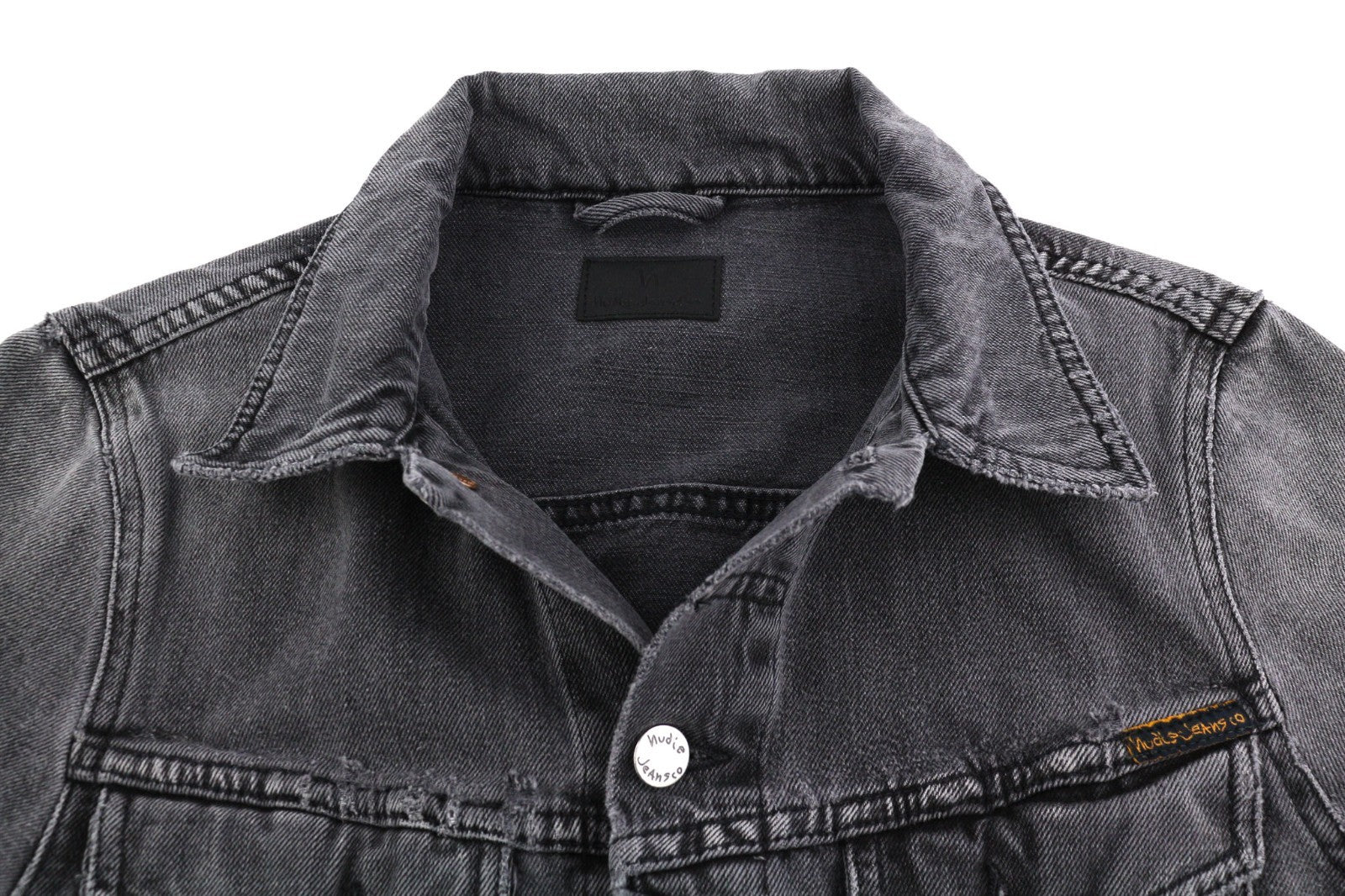NUDIE JEANS Billy Men's XS Desolation Grey Polo Neck Mid Denim Button Jacket