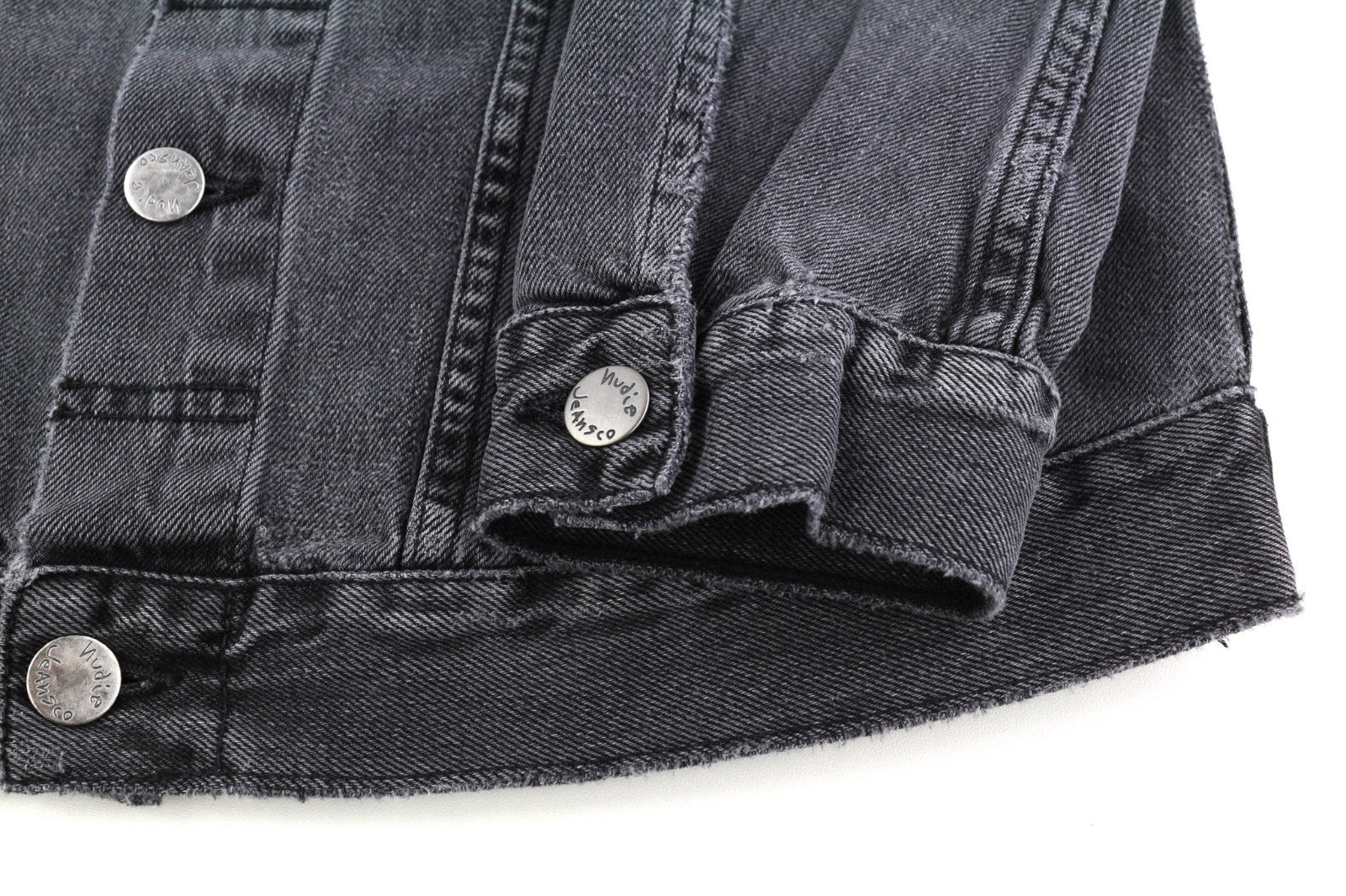 NUDIE JEANS Billy Men's XS Desolation Grey Polo Neck Mid Denim Button Jacket