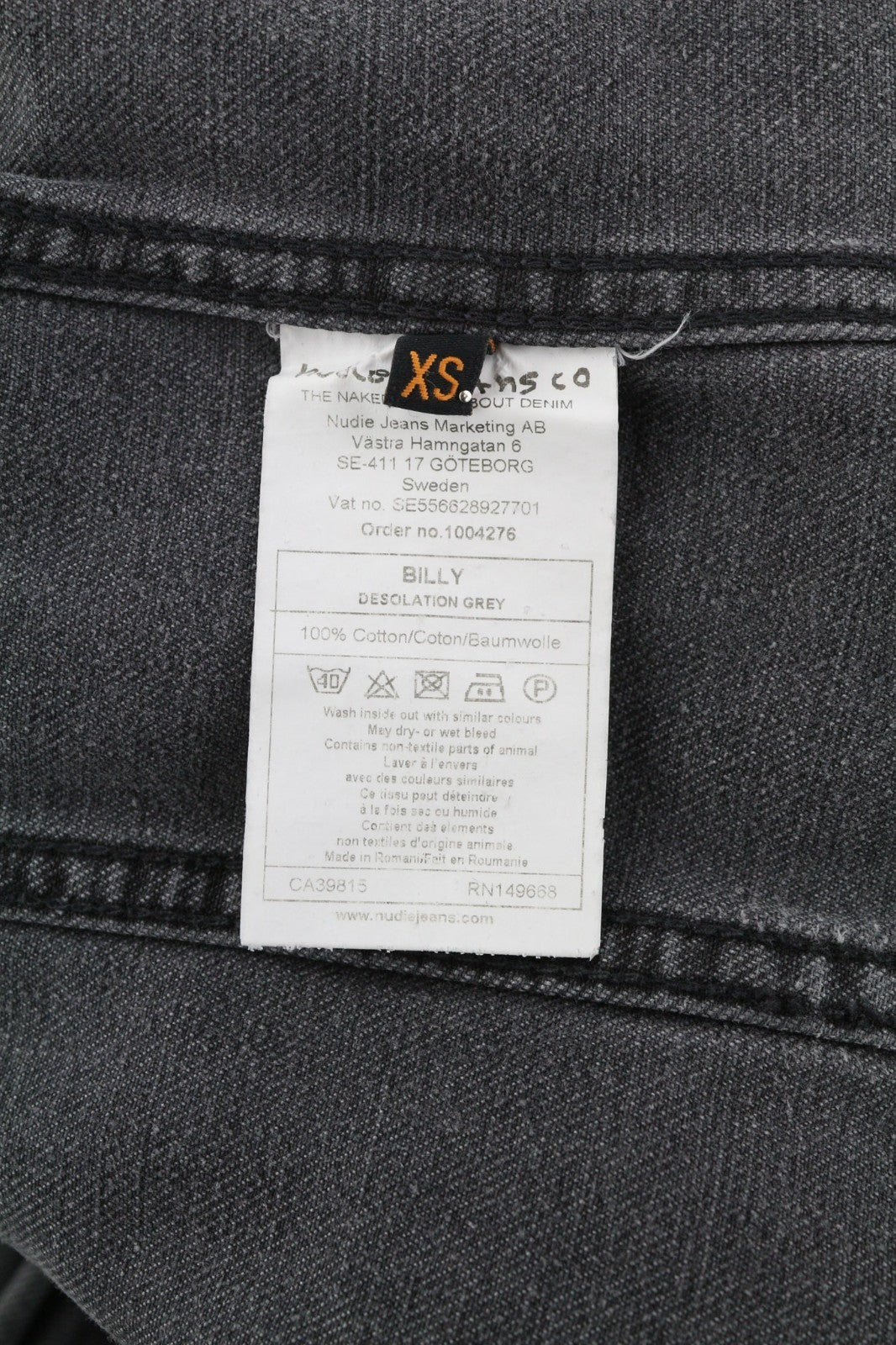 NUDIE JEANS Billy Men's XS Desolation Grey Polo Neck Mid Denim Button Jacket