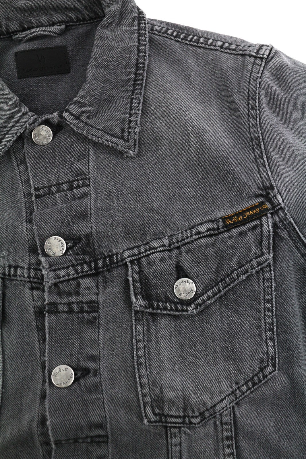 NUDIE JEANS Billy Men's S Desolation Grey Polo Neck Mid Denim Buttoned Coat