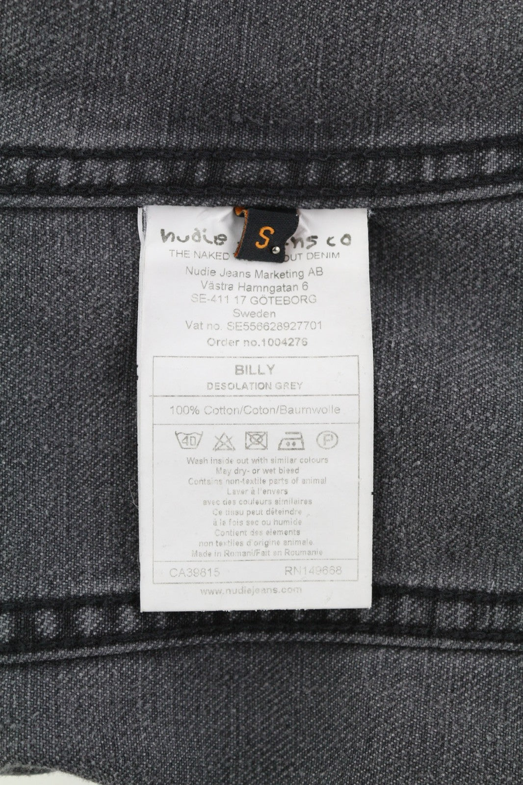 NUDIE JEANS Billy Men's S Desolation Grey Polo Neck Mid Denim Buttoned Coat