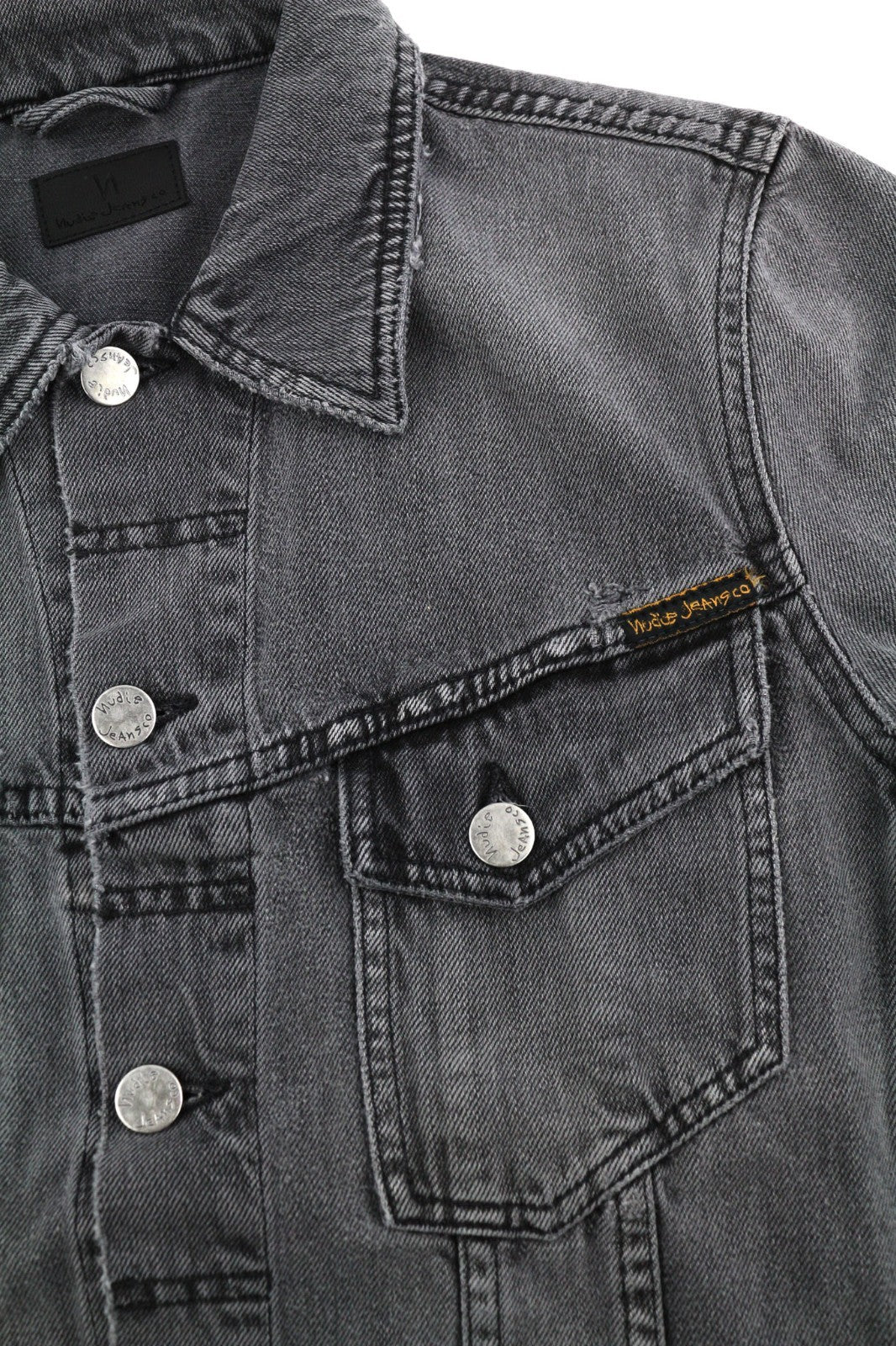 NUDIE JEANS Billy Men's S Desolation Grey Polo Collar Button Mid Denim Jacket