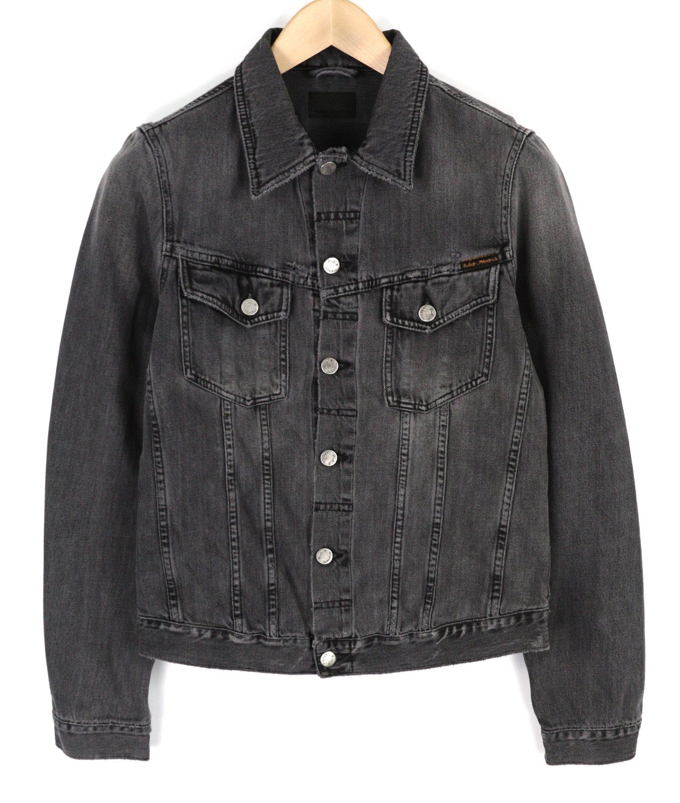 NUDIE JEANS Billy Men's S Desolation Grey Polo Neck Casual Mid Denim Jacket