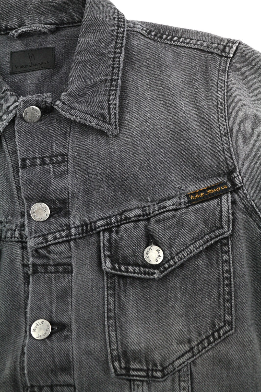 NUDIE JEANS Billy Men's S Desolation Grey Polo Neck Casual Mid Denim Jacket