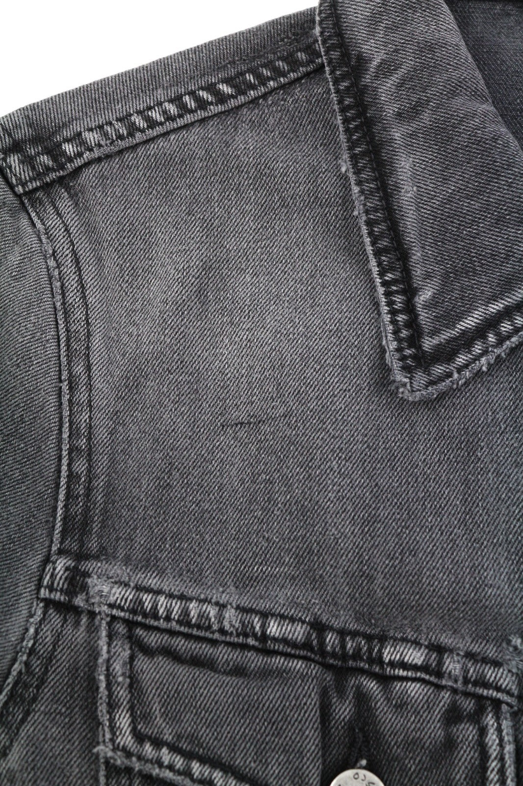 NUDIE JEANS Billy Men's S Desolation Grey Polo Neck Logo Button Denim Jacket