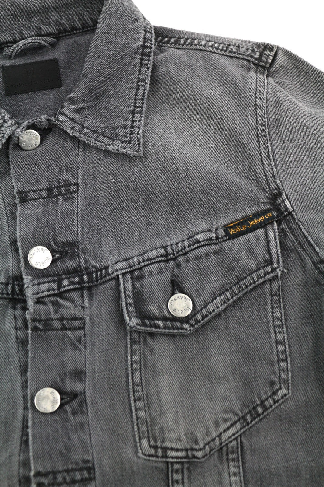 NUDIE JEANS Billy Men's S Desolation Grey Patch Pocket Polo Neck Denim Coat