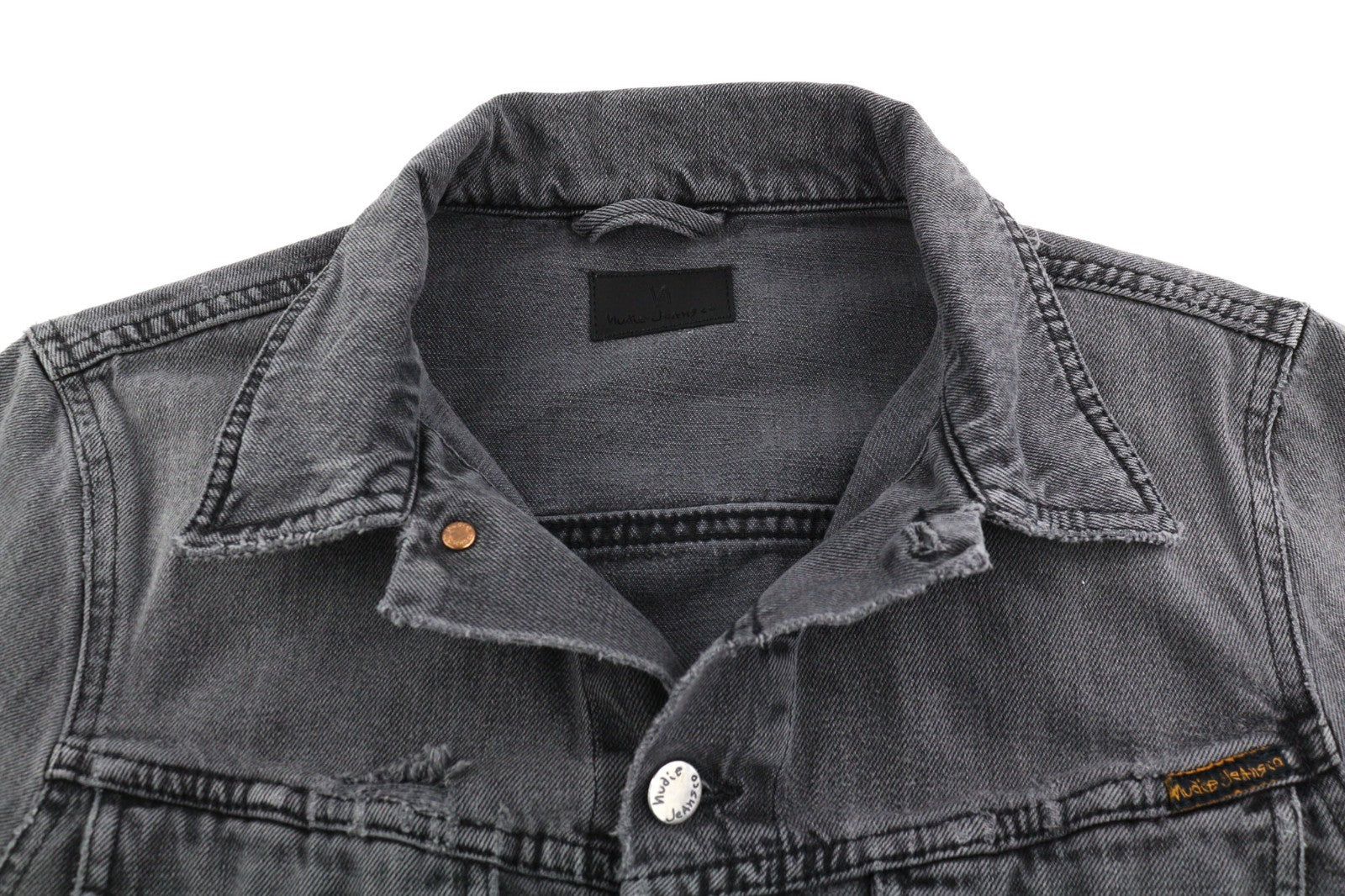 NUDIE JEANS Billy Men's S Desolation Grey Polo Collar Patch Pocket Denim