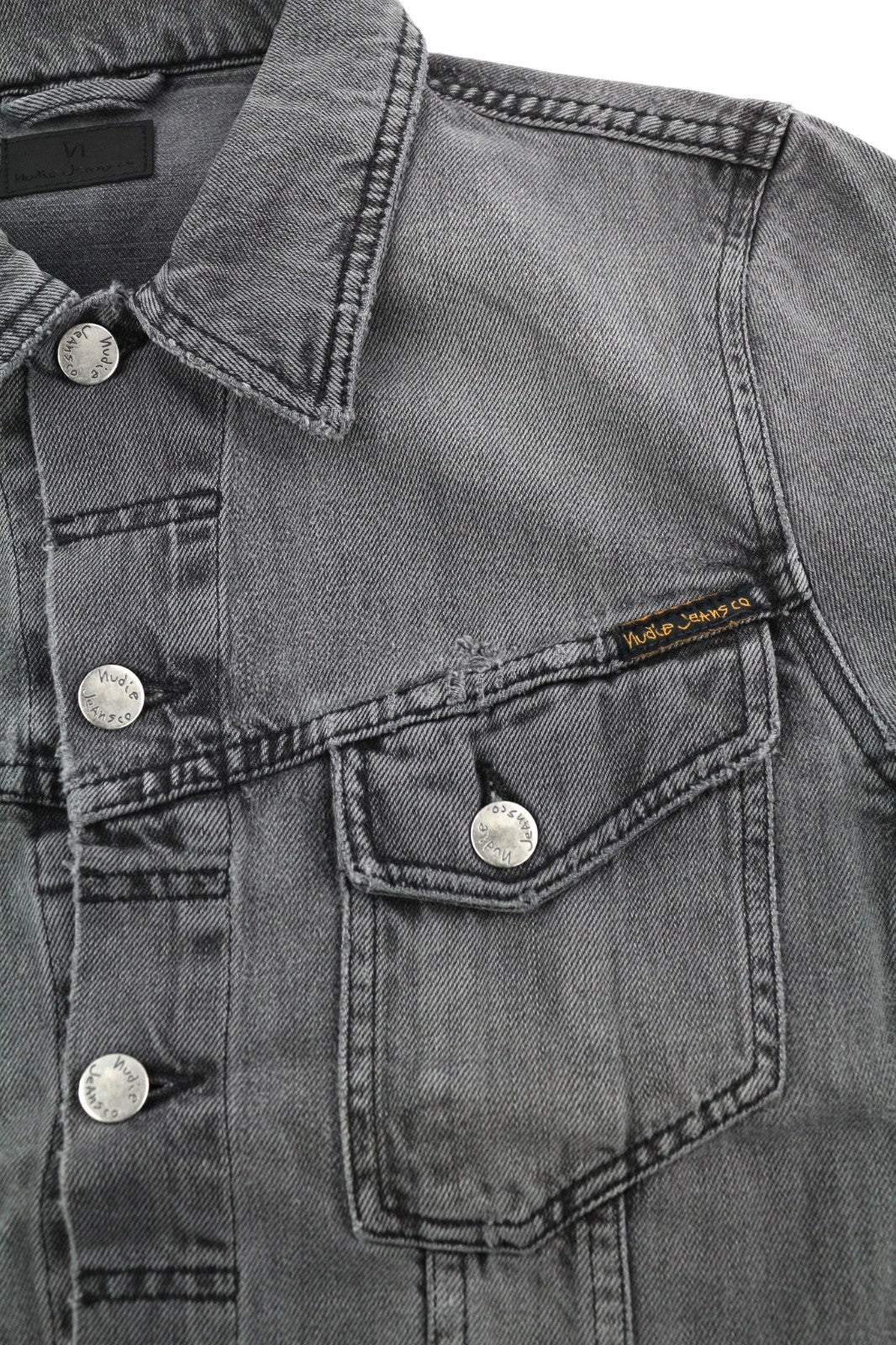 NUDIE JEANS Billy Men's S Desolation Polo Collar Patch Pocket Logo Denim