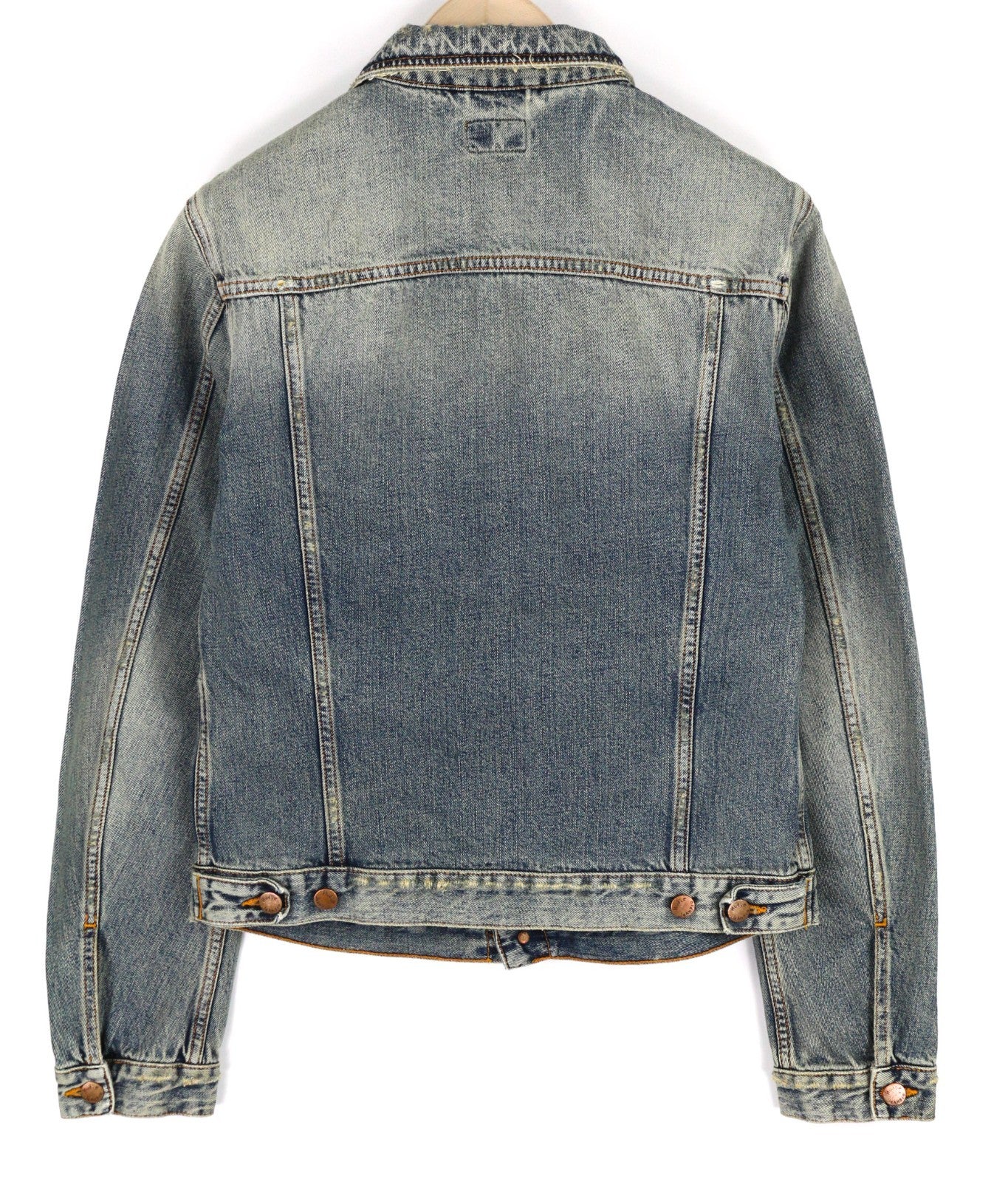 NUDIE JEANS Billy Men's M Shimmering Indigo Ripped Washed Polo Denim Jacket