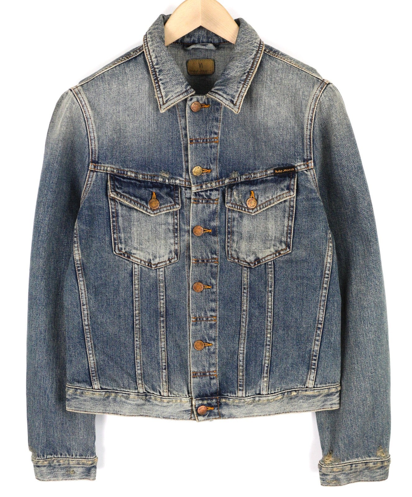 NUDIE JEANS Billy Men's M Shimmering Indigo Washed Denim Polo Button Jacket