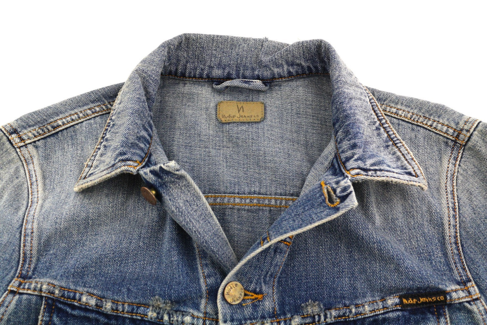 NUDIE JEANS Billy Men's M Shimmering Indigo Washed Denim Polo Button Jacket