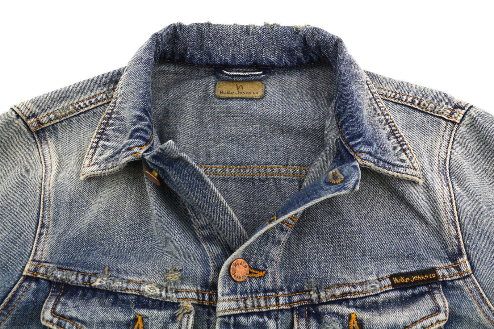 NUDIE JEANS Billy Men's S Shimmering Indigo Ripped Polo Neck Washed Jacket