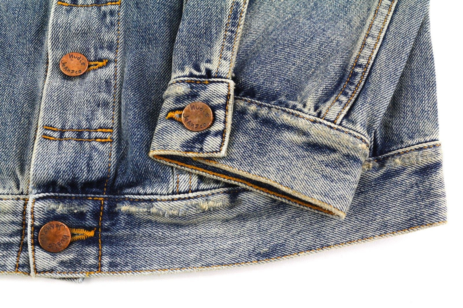 NUDIE JEANS Billy Men's S Shimmering Indigo Ripped Polo Neck Washed Jacket