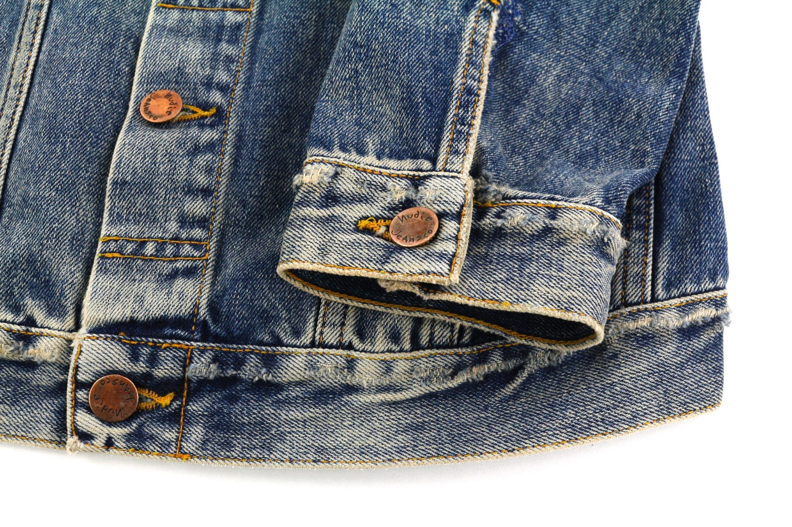 NUDIE JEANS Billy Men's S Shimmering Indigo Distress Polo Neck Denim Jacket