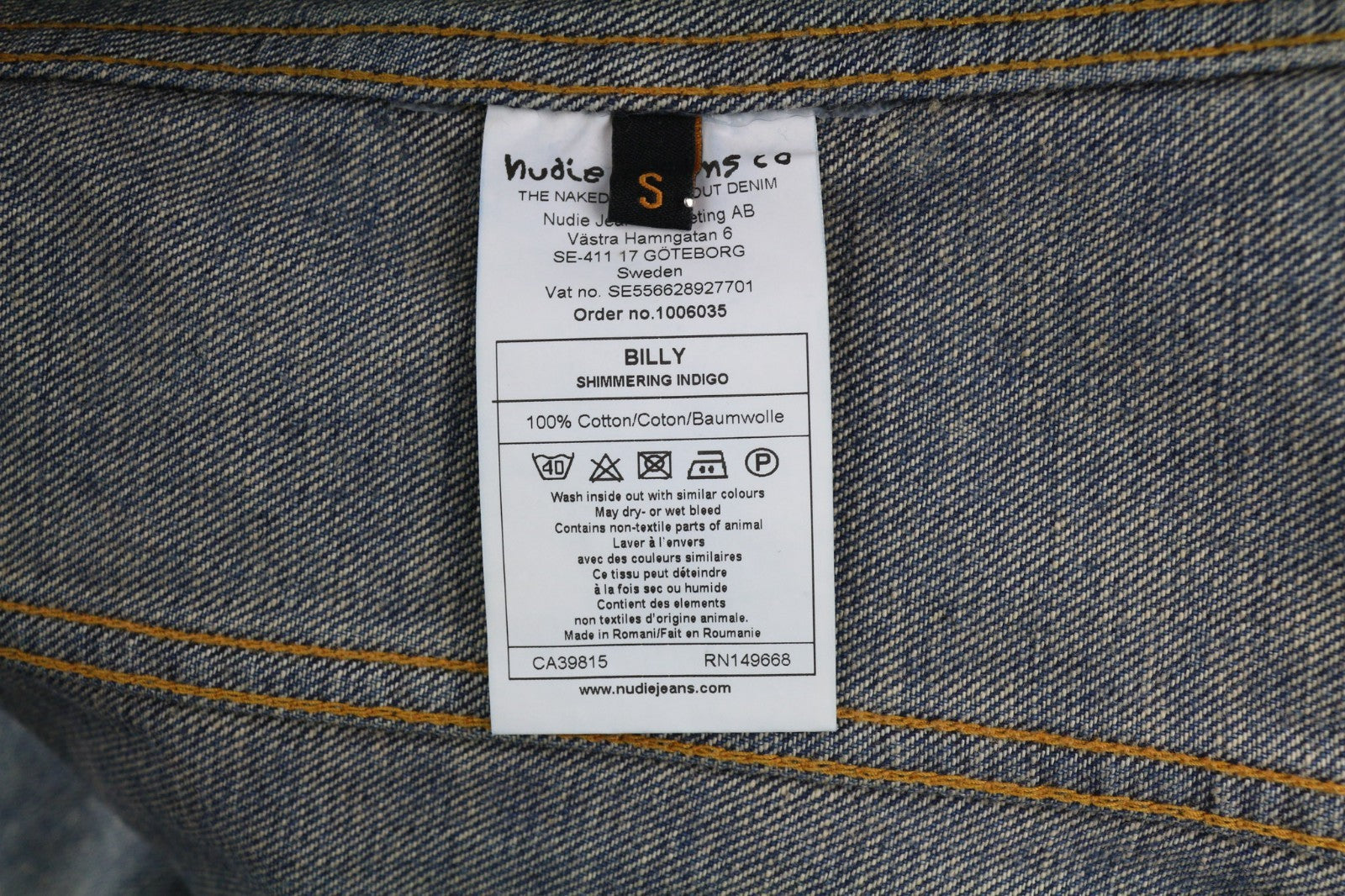 NUDIE JEANS Billy Men's S Shimmering Indigo Ripped Polo Collar Denim Coat