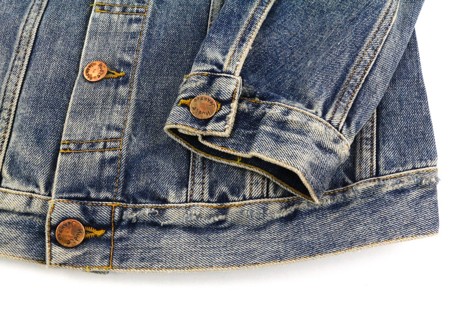 NUDIE JEANS Billy Men's S Shimmering Indigo Ripped Polo Collar Denim Coat