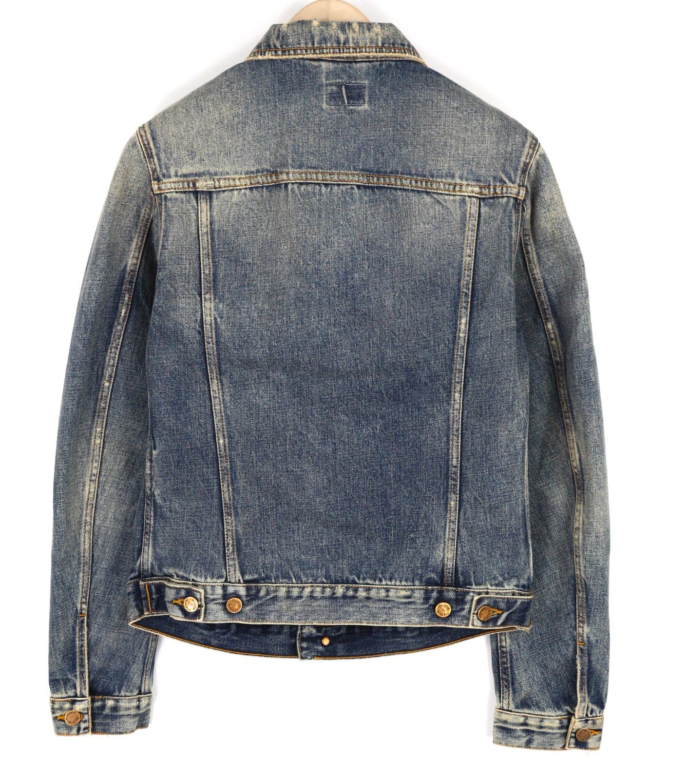 NUDIE JEANS Billy Men's S Shimmering Indigo Ripped Polo Logo Denim Jacket