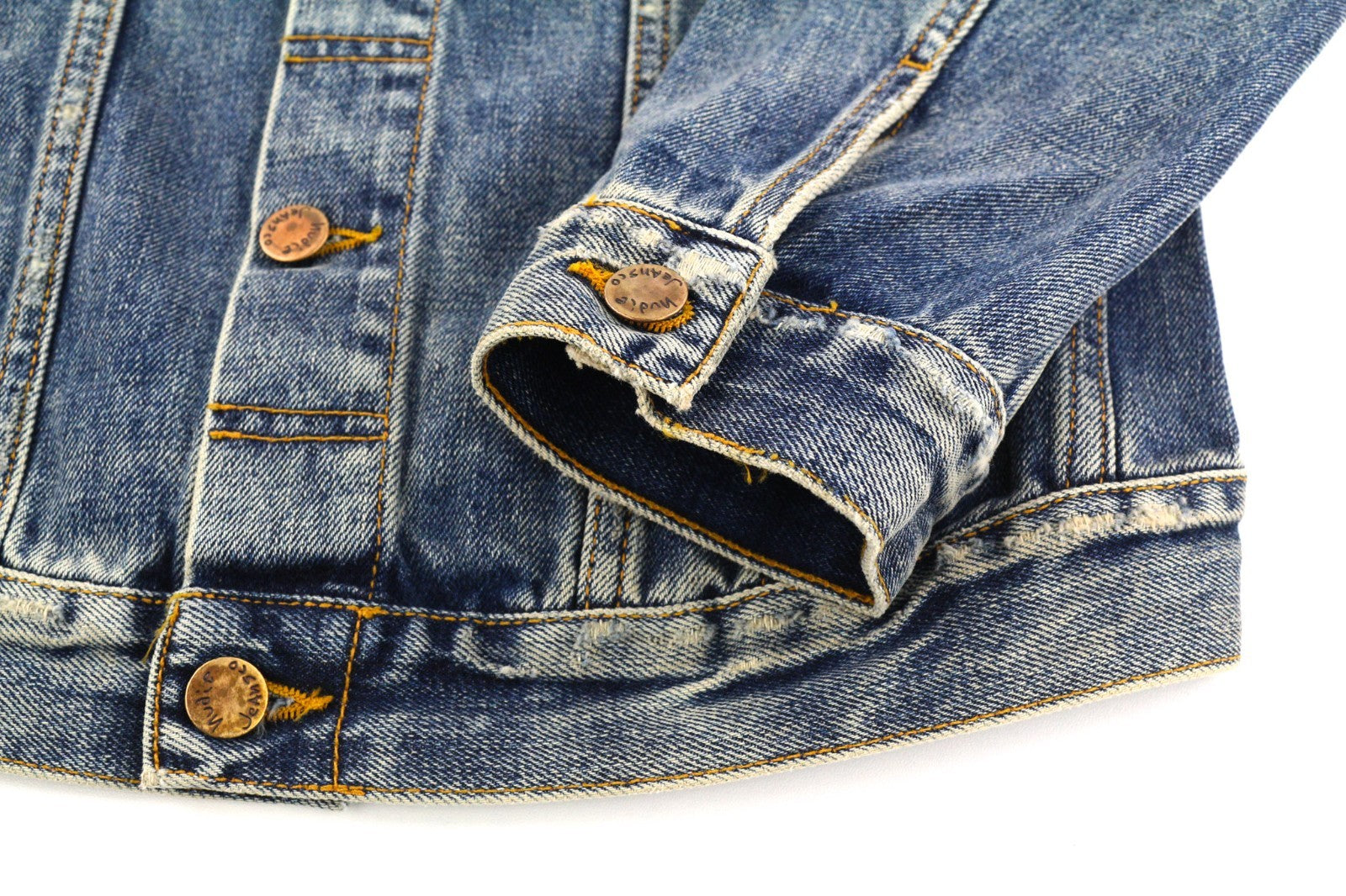 NUDIE JEANS Billy Men's S Shimmering Indigo Ripped Polo Logo Denim Jacket