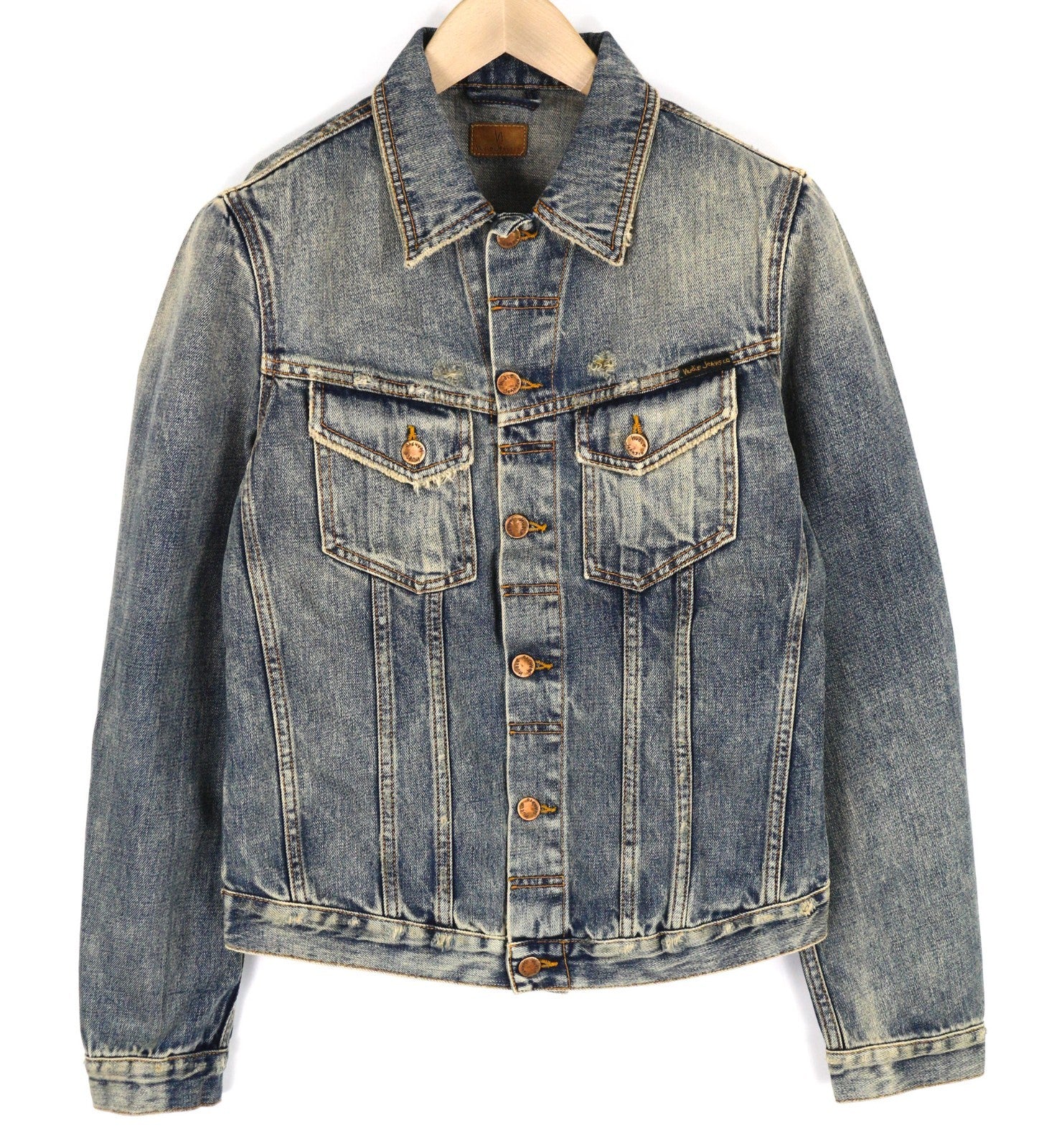 NUDIE JEANS Billy Men's S Shimmering Indigo Ripped Polo Logo Button Jacket