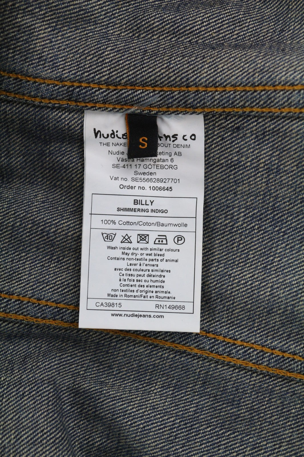 NUDIE JEANS Billy Men's S Shimmering Indigo Ripped Polo Logo Button Jacket