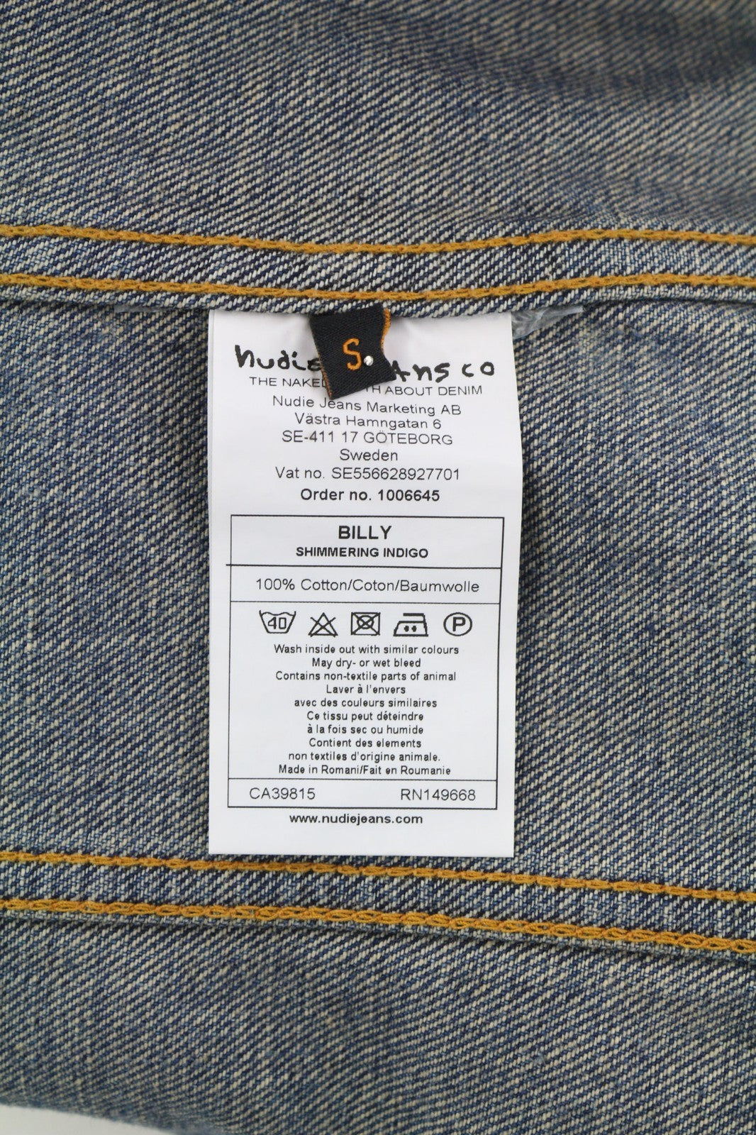 NUDIE JEANS Billy Men's S Shimmering Indigo Ripped Polo Denim Button Jacket