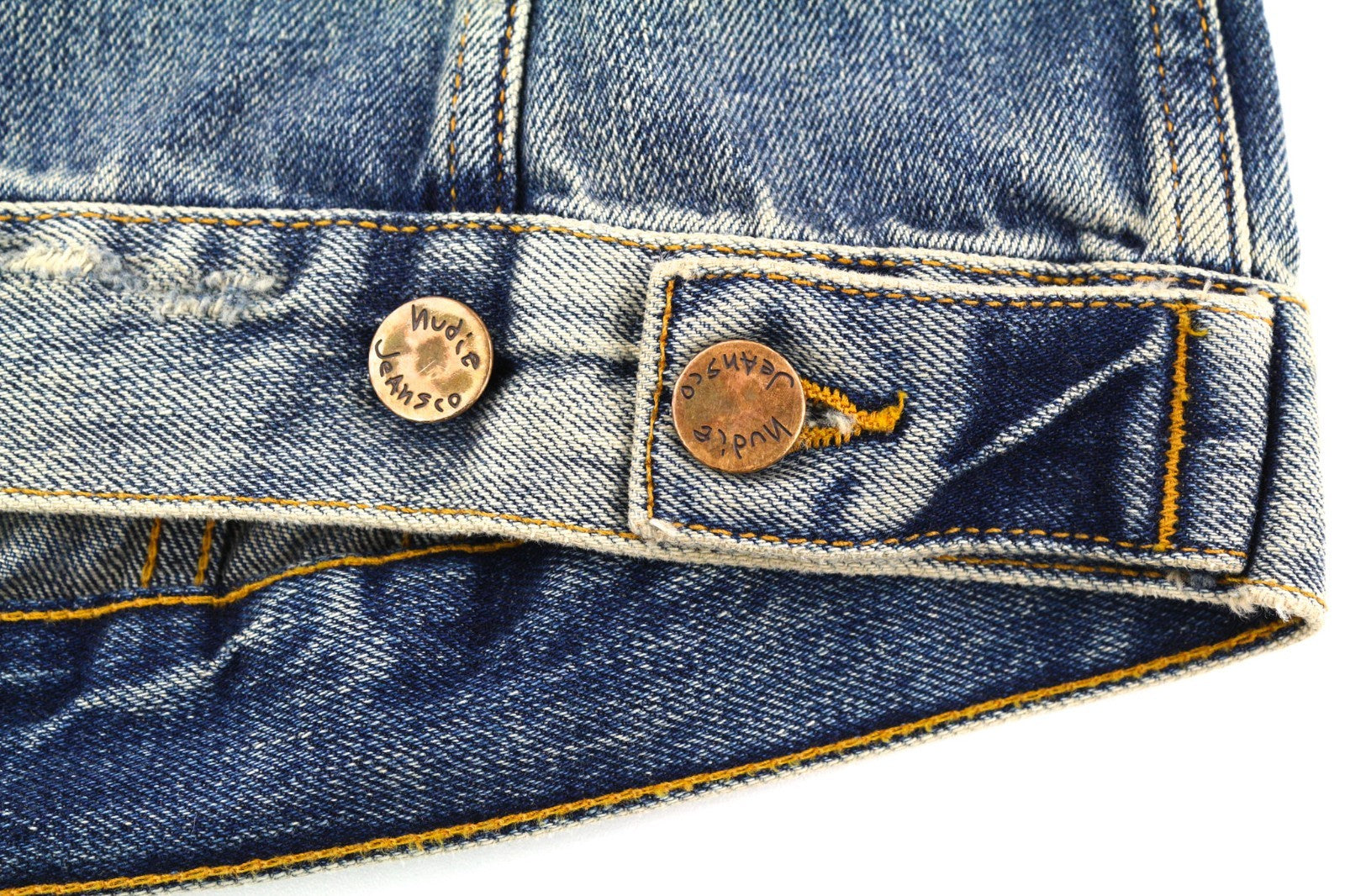 NUDIE JEANS Billy Men's S Shimmering Indigo Ripped Polo Denim Button Jacket