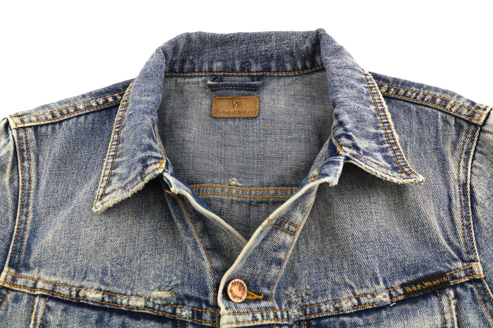 NUDIE JEANS Billy Men's S Shimmering Indigo Washed Denim Polo Logo Jacket