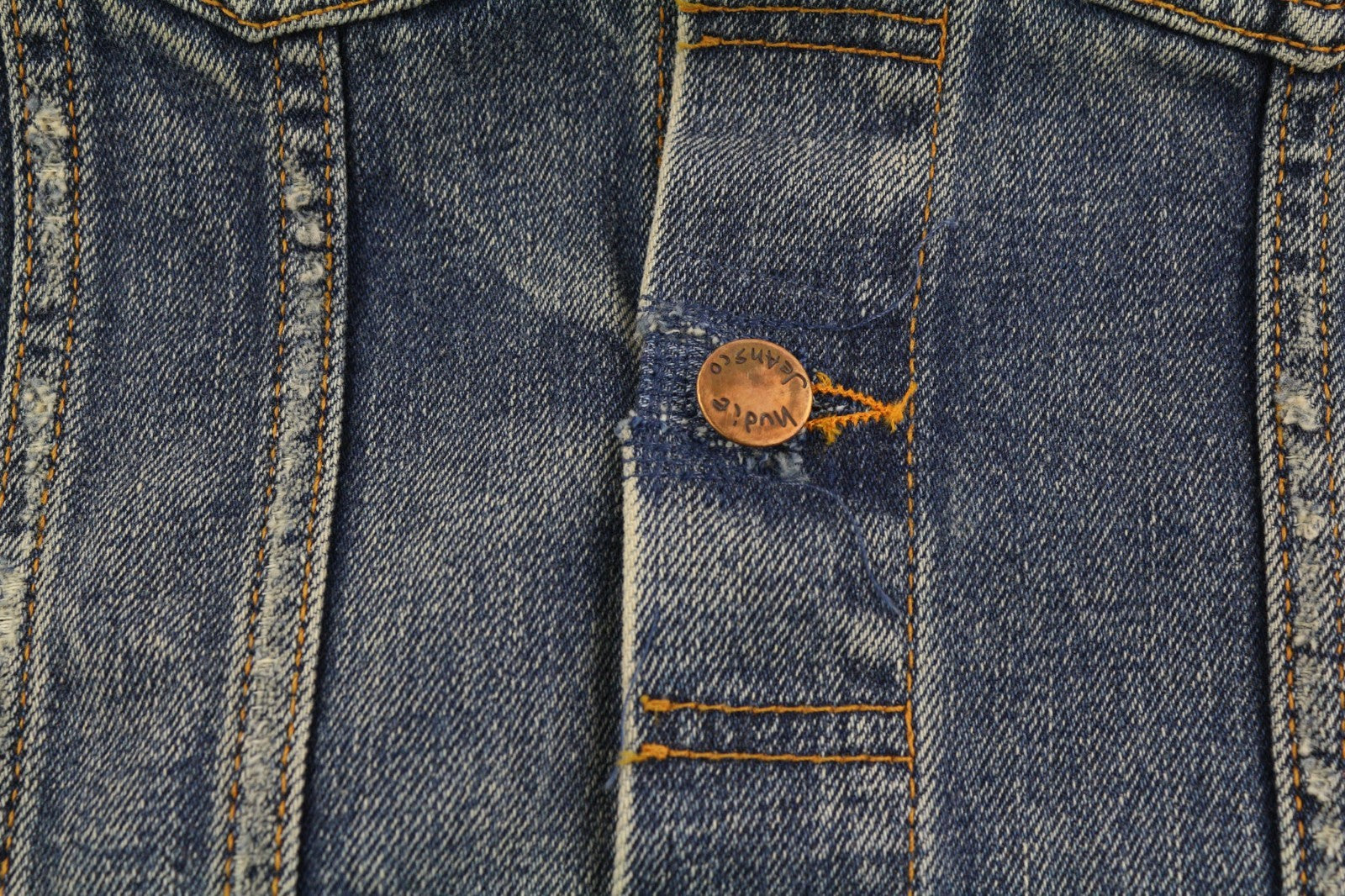 NUDIE JEANS Billy Men's S Shimmering Indigo Washed Denim Polo Logo Jacket