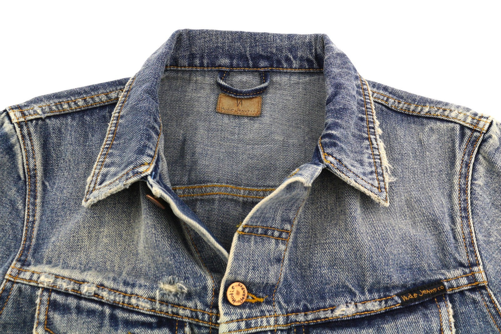 NUDIE JEANS Billy Men's S Shimmering Indigo Washed Denim Polo Button Top