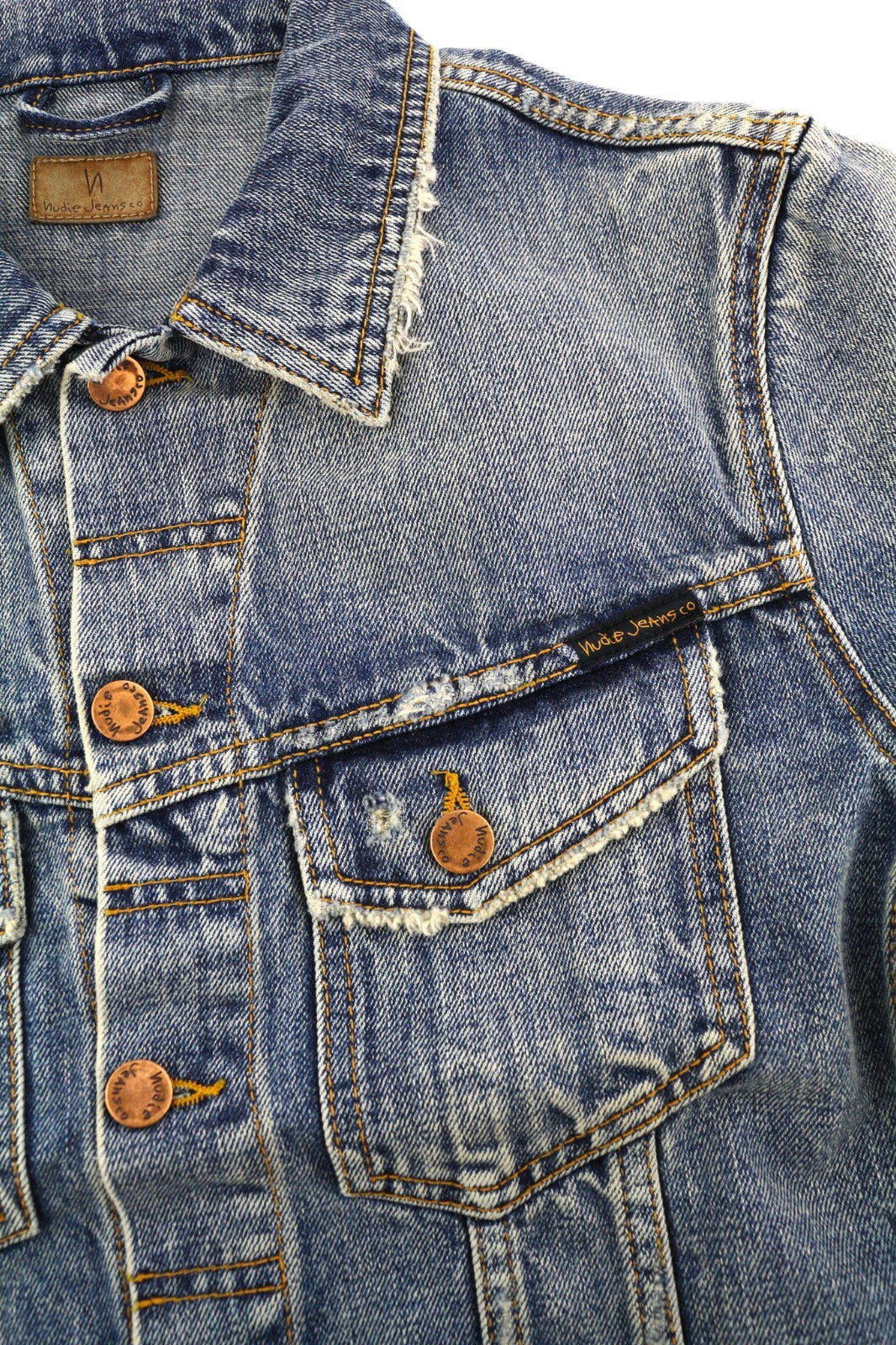 NUDIE JEANS Billy Men's S Shimmering Indigo Washed Denim Polo Button Top