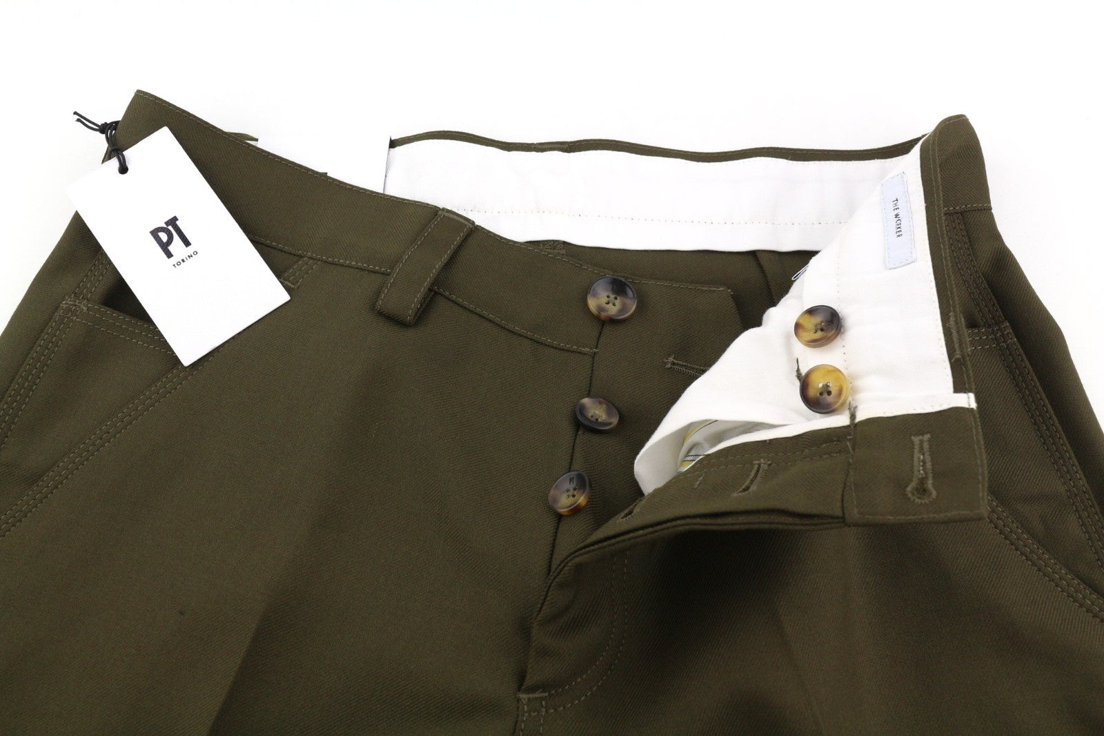 PT TORINO The Worker Men's W30 Brown Wool Fleece Blend Tapered Trousers