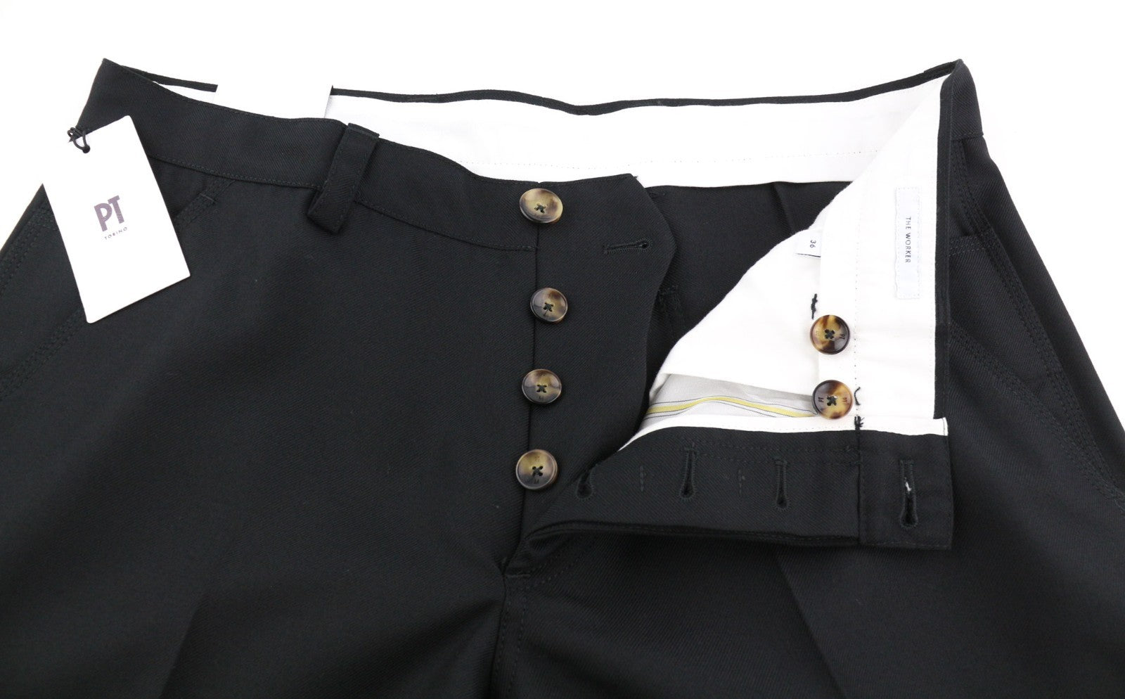 PT TORINO The Worker Men's W36 Wool Fleece Blend Tapered Fit Buttoned Trousers