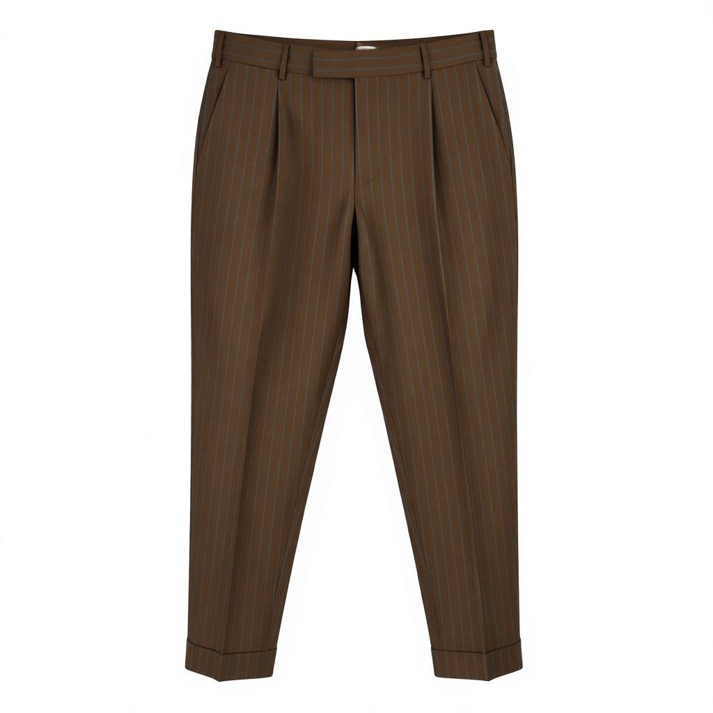 PT TORINO Rebel Fit Men's 52 W37 Brown Wool Fleece Pleated Pinstripe Trousers