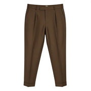 PT TORINO Rebel Fit Men's 52 W37 Brown Wool Fleece Pleated Pinstripe Trousers