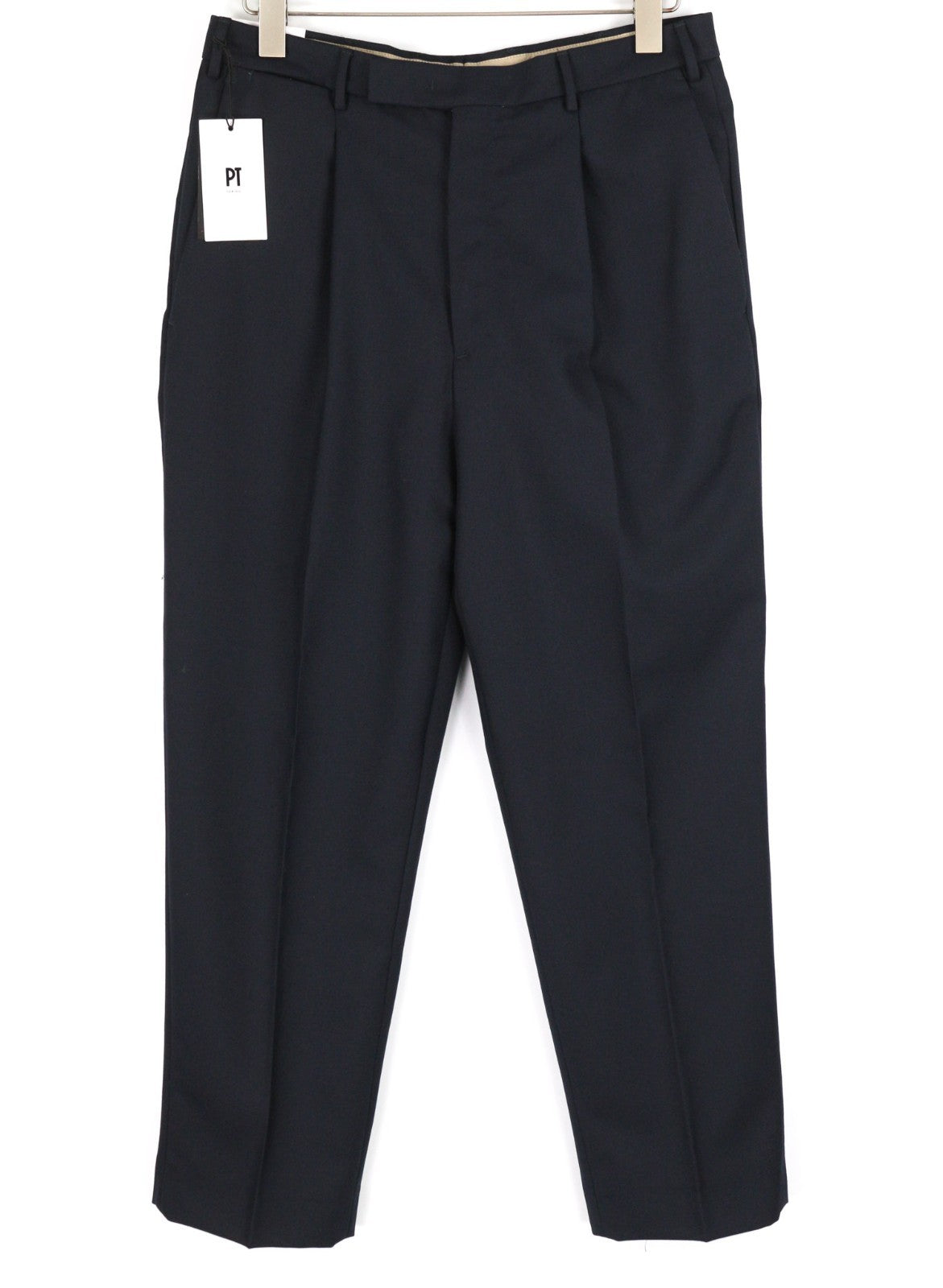 PT TORINO Edge Men's 50 W32 Blue Wool Fleece Blend Pleated Tapered Trousers