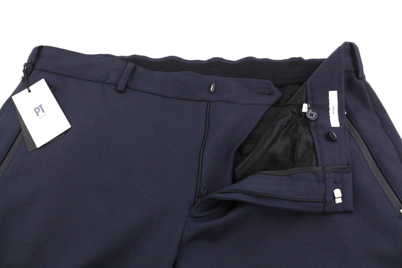 PT TORINO Lamda Men's 58 W40 Wool Fleece Blend Zipper Tapered Fit Dark Trousers