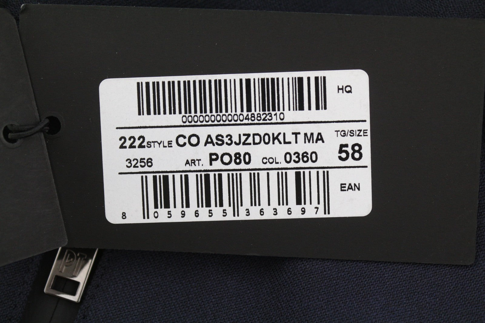 PT TORINO Lamda Men's 58 W40 Wool Fleece Blend Zipper Tapered Fit Dark Trousers