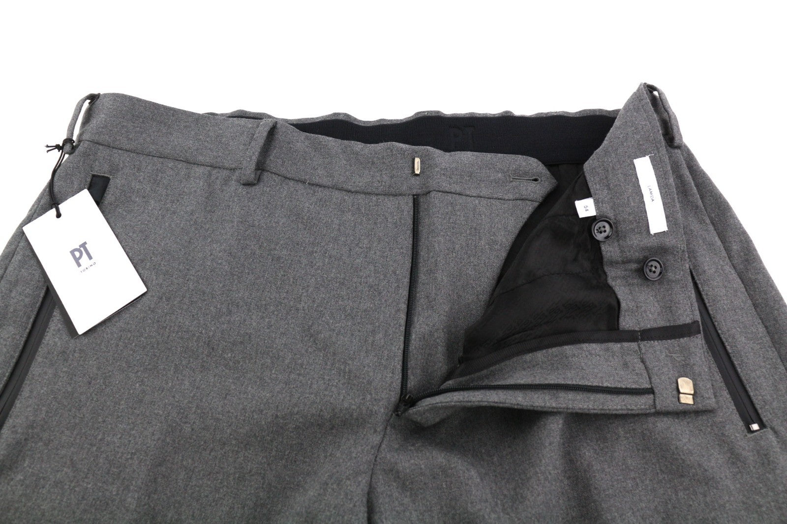 PT TORINO Lamda Men's 54 W37 Wool Fleece Blend Zipper Tapered Fit Trousers