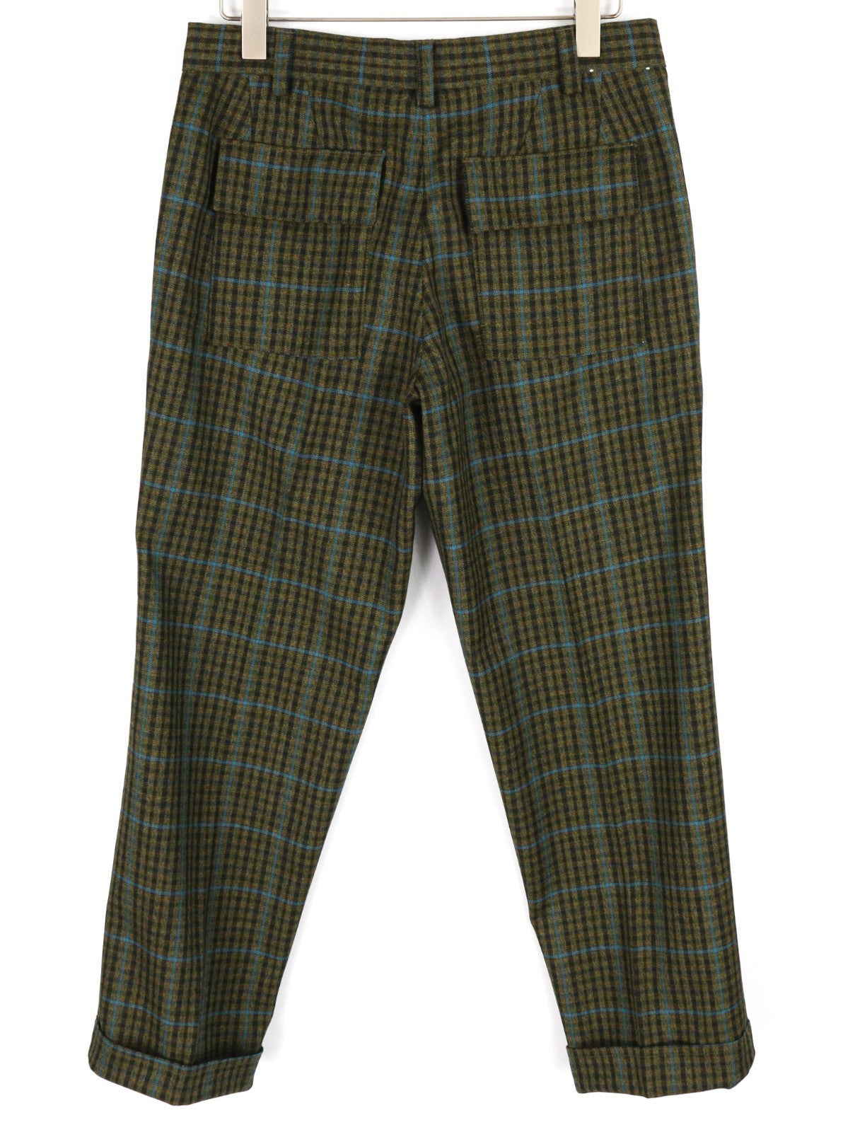 PT TORINO The Writer Men's W32 Wool Fleece Plaid Turn-Up Regular Fit Trousers