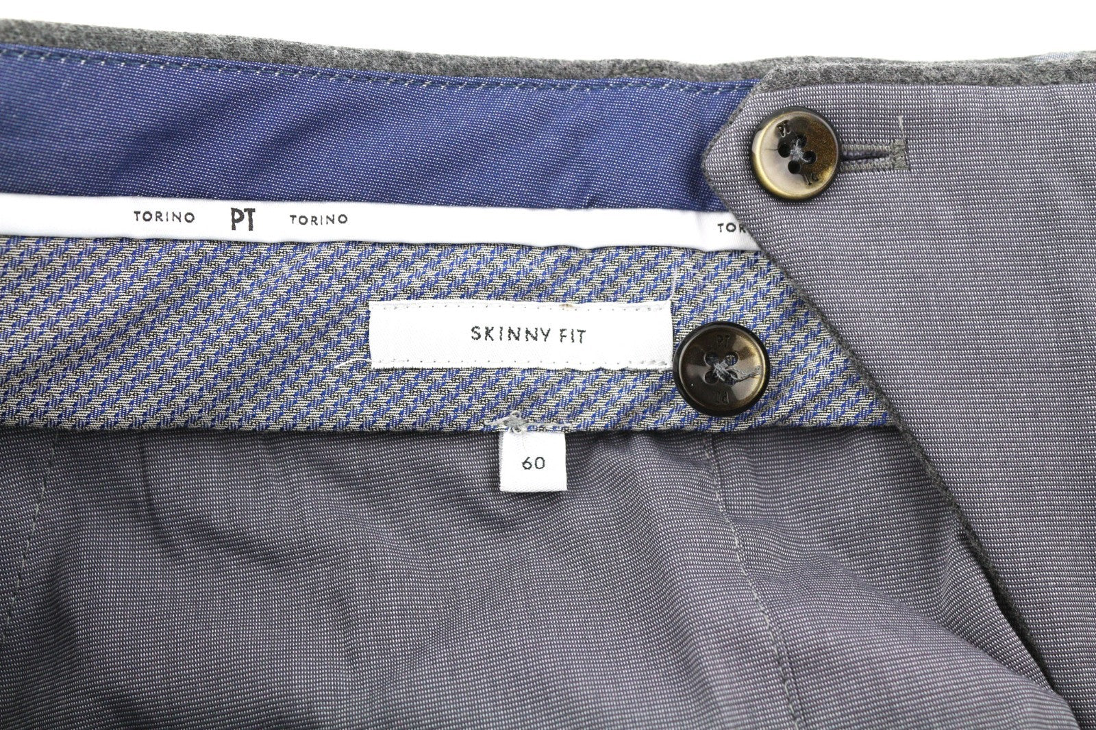 PT TORINO Skinny Fit Men's 60 W42 Grey Wool Fleece Blend Zipper Logo Trousers