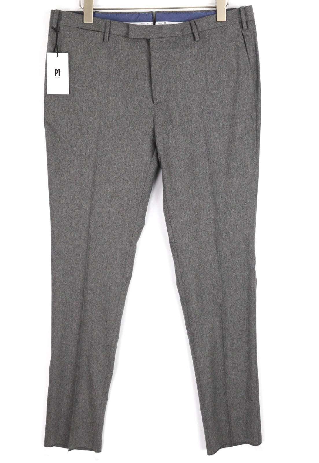 PT TORINO Skinny Fit Men's 60 W42 Grey Wool Fleece Blend Zipper Logo Trousers