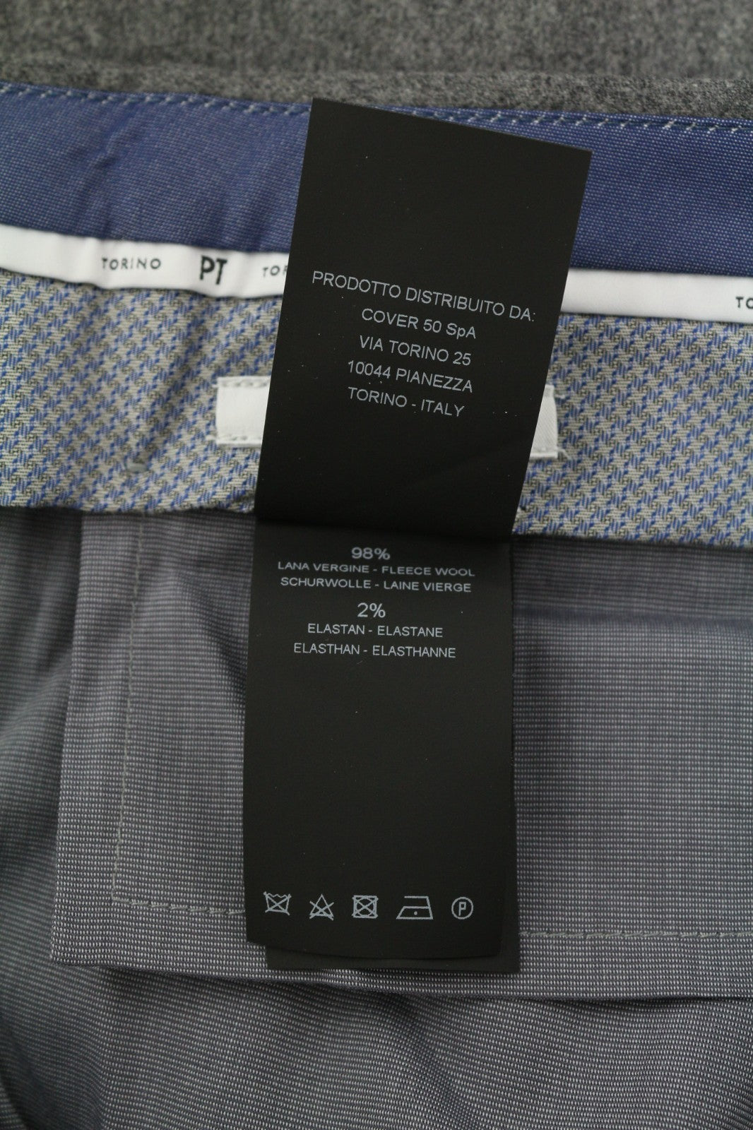 PT TORINO Skinny Fit Men's 60 W42 Grey Wool Fleece Blend Zipper Logo Trousers