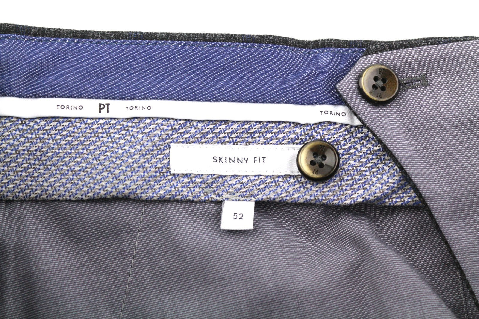 PT TORINO Skinny Fit Men's 52 W36 Plaid Wool Fleece Blend Zip Fly Casual Pants