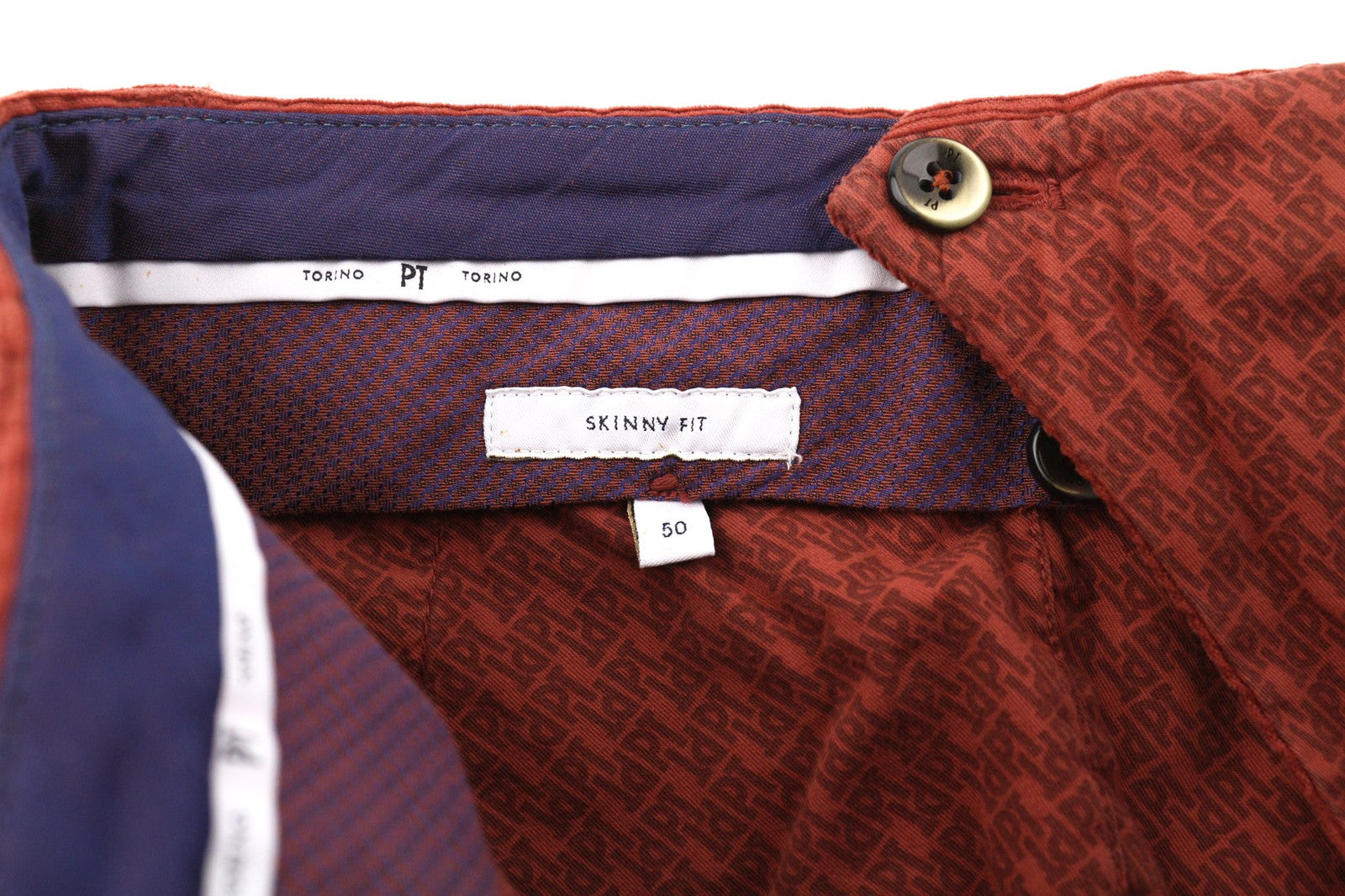 PT TORINO Skinny Fit Men's 50 W33 Red Corduroy Zip Fly Casual Chino Trousers