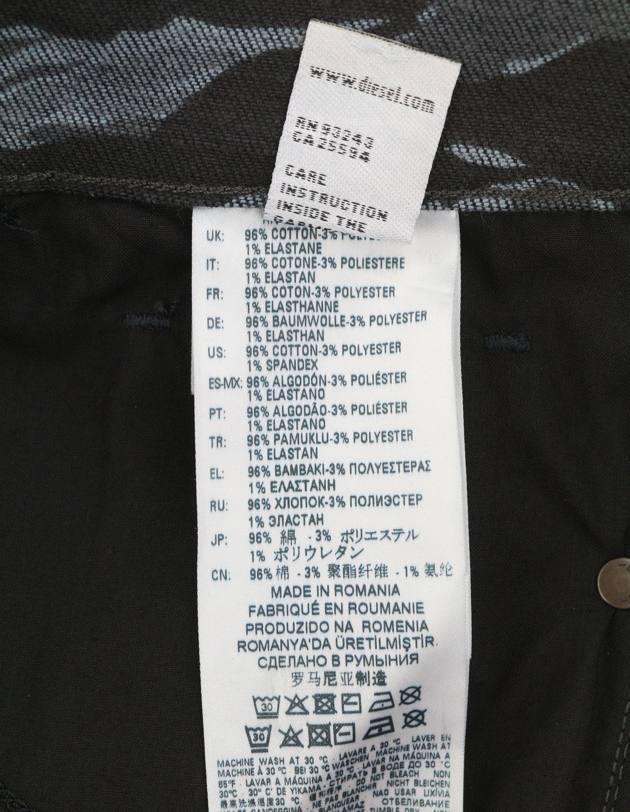 DIESEL D-Amny-SP1 0091R Men Jeans W29/L30 Skinny Stretch Zip Patterned Denim