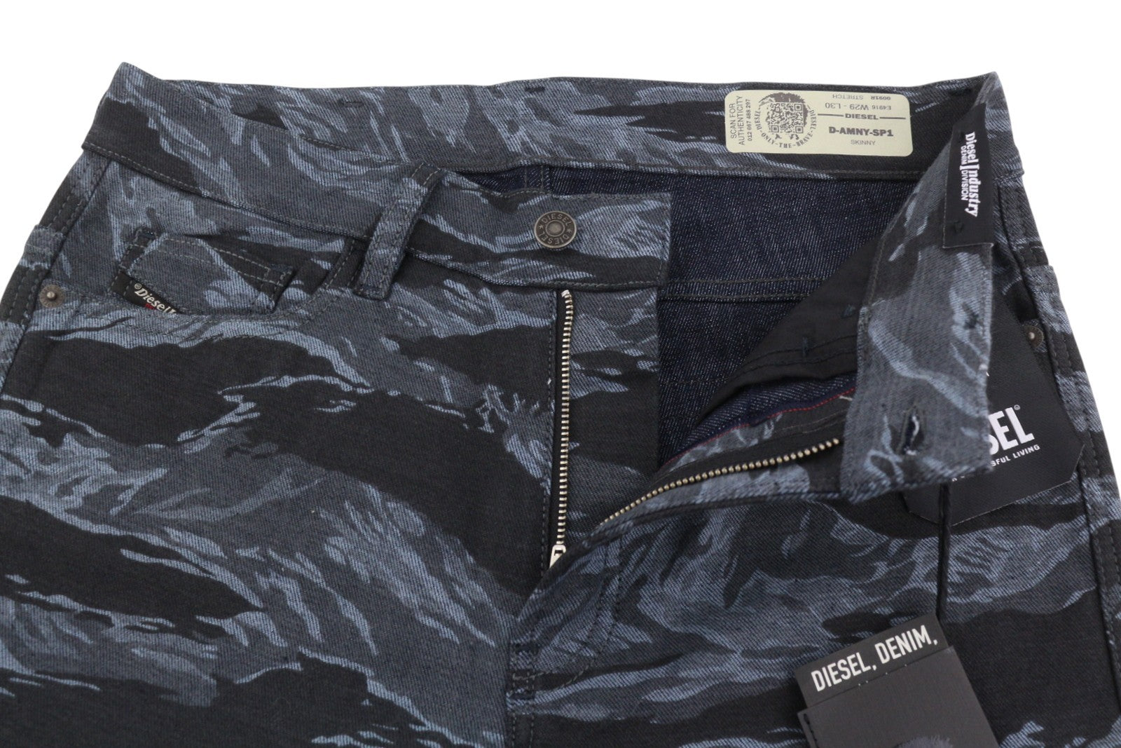 DIESEL D-Amny-SP1 0091R Men Jeans W29/L30 Skinny Stretch Zip Patterned Denim